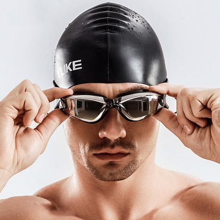 3 in 1 HD Waterproof and Anti-fog Large Frame Siamese Earplugs Swimming Goggles + Swimming Cap + Nose Clip Set for Men and Women(Pink)-garmade.com