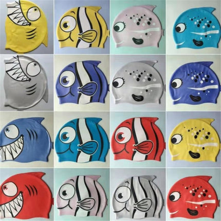 Ear Protection Small Fish Pattern Diving Cap Children Silicone Swimming Cap(A)-garmade.com
