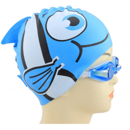 Ear Protection Small Fish Pattern Diving Cap Children Silicone Swimming Cap(B)-garmade.com