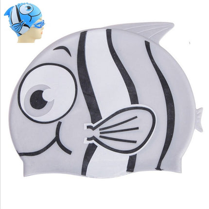 Ear Protection Small Fish Pattern Diving Cap Children Silicone Swimming Cap(H)-garmade.com