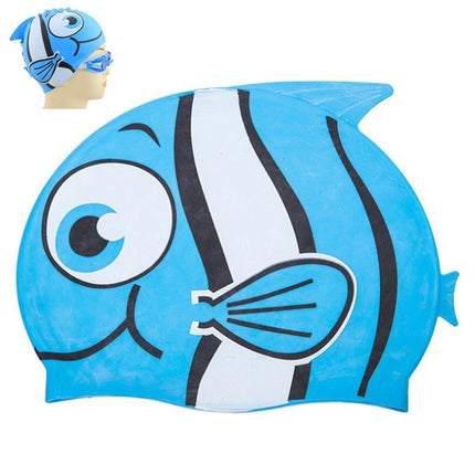 Ear Protection Small Fish Pattern Diving Cap Children Silicone Swimming Cap(J)-garmade.com