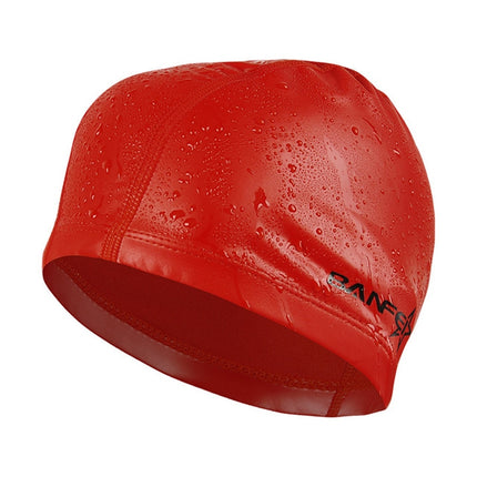 Adult Unisex PU Coated Comfortable Waterproof Swimming Cap(Red)-garmade.com