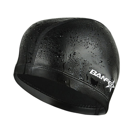 Adult Unisex PU Coated Comfortable Waterproof Swimming Cap(Black)-garmade.com