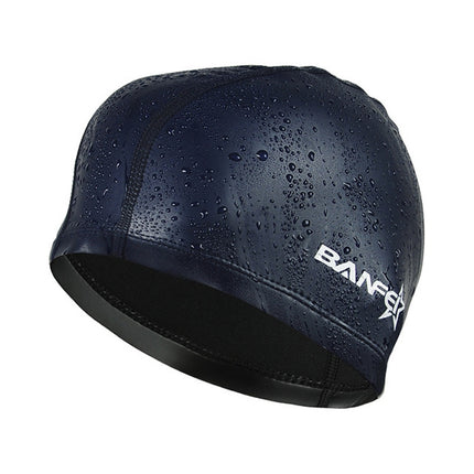 Adult Unisex PU Coated Comfortable Waterproof Swimming Cap(Dark Blue)-garmade.com