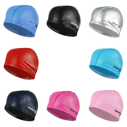 Adult Unisex PU Coated Comfortable Waterproof Swimming Cap(Lack Blue)-garmade.com