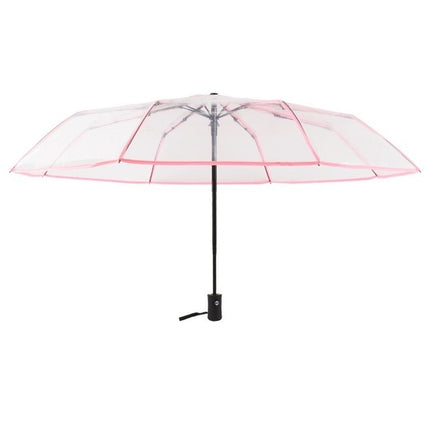 Creative Transparent Folding Umbrella 8 Bones Automatic Umbrella(Pink)-garmade.com