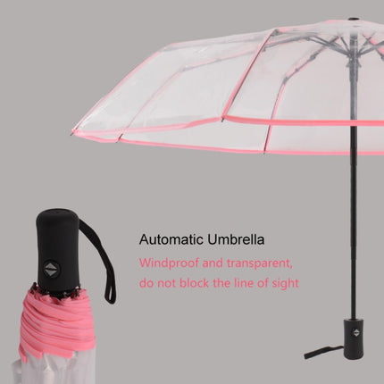 Creative Transparent Folding Umbrella 8 Bones Automatic Umbrella(Pink)-garmade.com