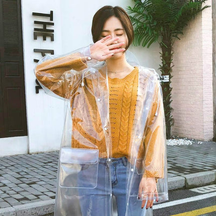 Stylish Portable Outdoor Transparent EVA Raincoat, Size:L (Transparent General)-garmade.com