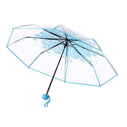 Cherry Blossom Transparent Triple-fold Umbrella Individual Folding Umbrella(Blue)-garmade.com