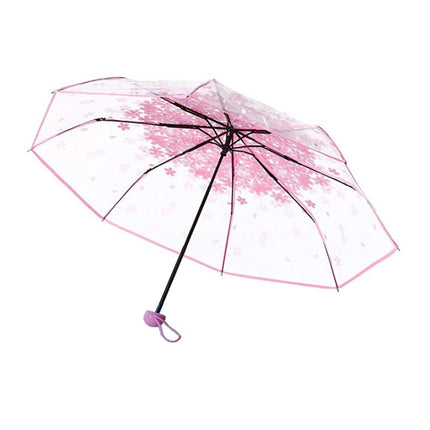 Cherry Blossom Transparent Triple-fold Umbrella Individual Folding Umbrella(Pink)-garmade.com