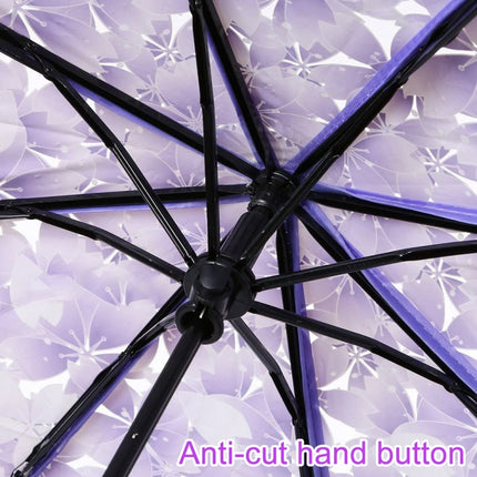 Cherry Blossom Transparent Triple-fold Umbrella Individual Folding Umbrella(Purple)-garmade.com