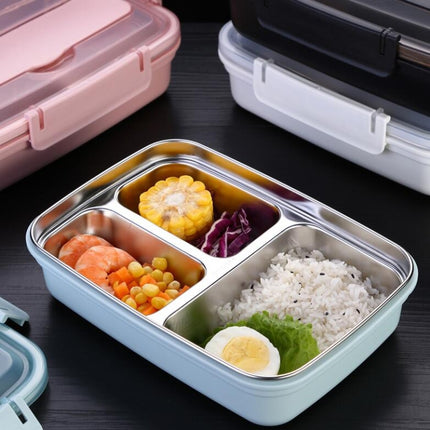 SSGP Office Lunch Box Compartment Lunch Box Student Children Portable Lunch Box, 3 Grid with Chopsticks Spoon(Black)-garmade.com