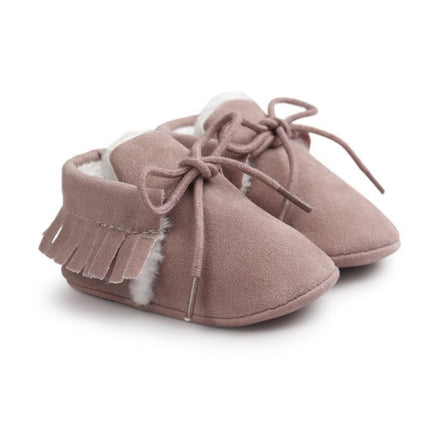 Baby Moccasins Shoes Fringe Soft Soled Non-slip Footwear Crib Shoes PU Suede Leather First Walker Shoes(Grey)-garmade.com