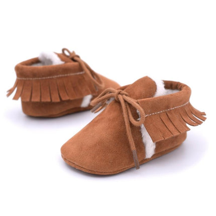 Baby Moccasins Shoes Fringe Soft Soled Non-slip Footwear Crib Shoes PU Suede Leather First Walker Shoes(Dark Grey)-garmade.com