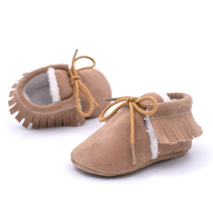 Baby Moccasins Shoes Fringe Soft Soled Non-slip Footwear Crib Shoes PU Suede Leather First Walker Shoes(Dark Grey)-garmade.com