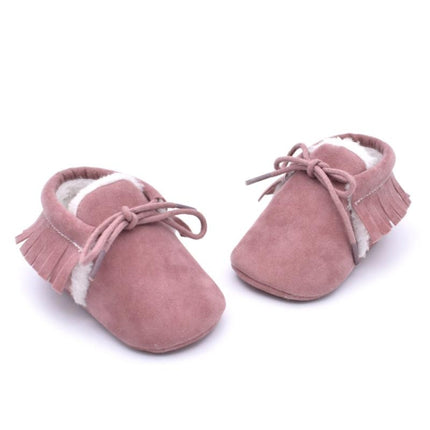 Baby Moccasins Shoes Fringe Soft Soled Non-slip Footwear Crib Shoes PU Suede Leather First Walker Shoes(Pink)-garmade.com