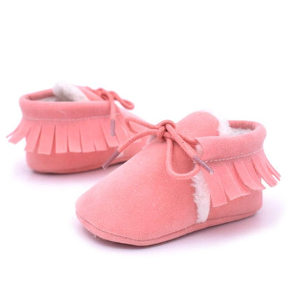 Baby Moccasins Shoes Fringe Soft Soled Non-slip Footwear Crib Shoes PU Suede Leather First Walker Shoes(Pink)-garmade.com