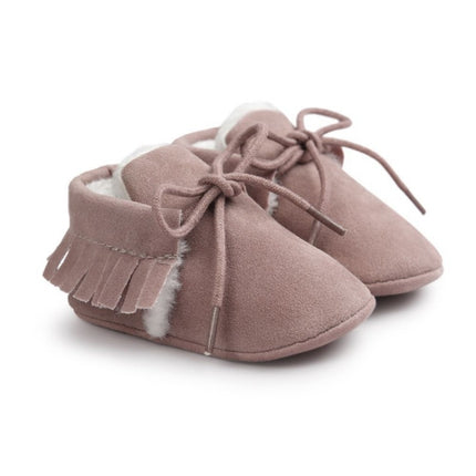 Baby Moccasins Shoes Fringe Soft Soled Non-slip Footwear Crib Shoes PU Suede Leather First Walker Shoes(Dark Grey)-garmade.com