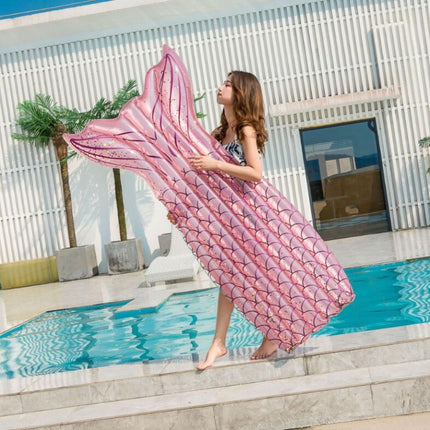 Sequins Fish Tail Shape Floating Row Water Inflatable Floating Bed(Pink)-garmade.com