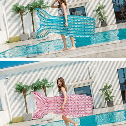 Sequins Fish Tail Shape Floating Row Water Inflatable Floating Bed(Pink)-garmade.com