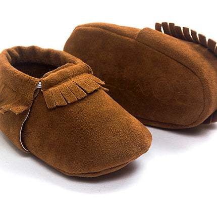Newborn Baby PU Suede Moccasins Soft Shoes Fringe Soft Soled Shoes First Walker, Length: 11.5(Brown)-garmade.com