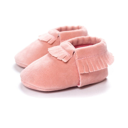 Newborn Baby PU Suede Moccasins Soft Shoes Fringe Soft Soled Shoes First Walker, Length: 11.5(Rose red)-garmade.com