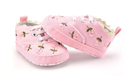 Baby Girl Shoes Lace Floral Embroidered Soft Shoes Walking Toddler Kids Shoes(Pink)-garmade.com