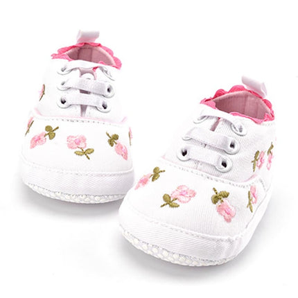Baby Girl Shoes Lace Floral Embroidered Soft Shoes Walking Toddler Kids Shoes(White)-garmade.com