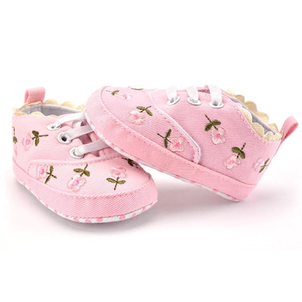 Baby Girl Shoes Lace Floral Embroidered Soft Shoes Walking Toddler Kids Shoes(Pink)-garmade.com