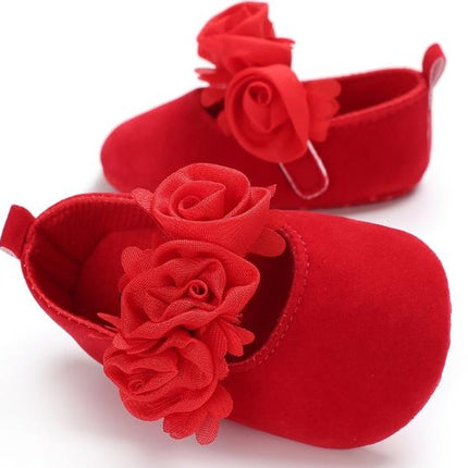 Lovely Flower Baby Girl Newborn Crib Shoes Soft Prewalker Anti-slip Baby Shoes(Red)-garmade.com