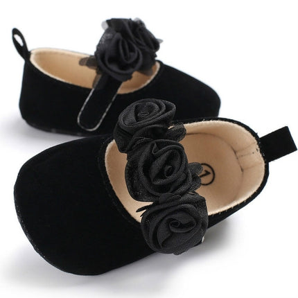 Lovely Flower Baby Girl Newborn Crib Shoes Soft Prewalker Anti-slip Baby Shoes(Black)-garmade.com
