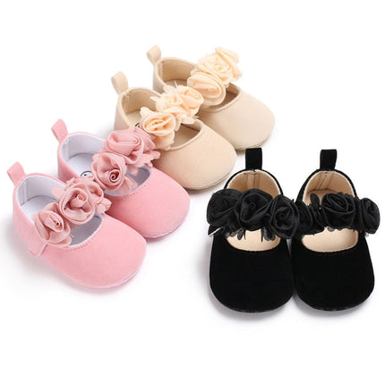 Lovely Flower Baby Girl Newborn Crib Shoes Soft Prewalker Anti-slip Baby Shoes(Black)-garmade.com