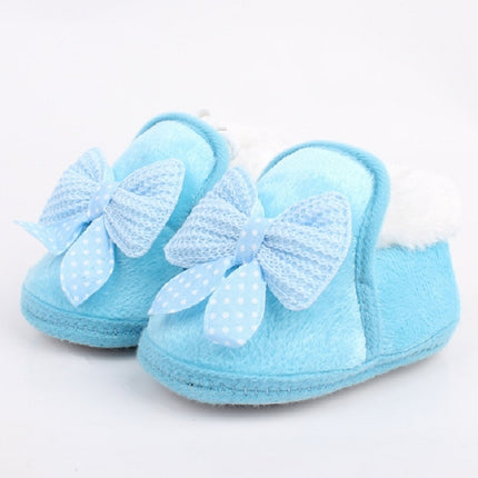 Spring Autumn and Winter Baby Cotton Shoes Boots Thick Warm Soft Bottom Bow Toddler Shoes, Size:12(Blue)-garmade.com
