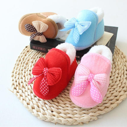 Spring Autumn and Winter Baby Cotton Shoes Boots Thick Warm Soft Bottom Bow Toddler Shoes, Size:12(Blue)-garmade.com