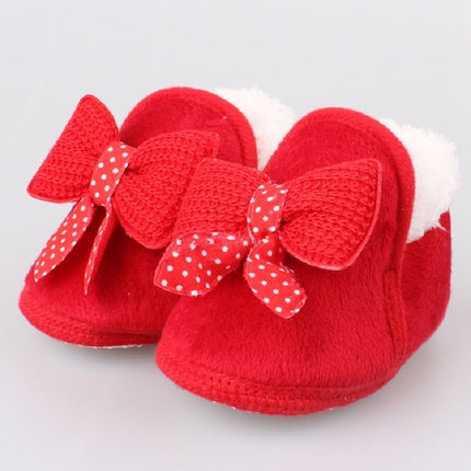 Spring Autumn and Winter Baby Cotton Shoes Boots Thick Warm Soft Bottom Bow Toddler Shoes, Size:12(Red)-garmade.com