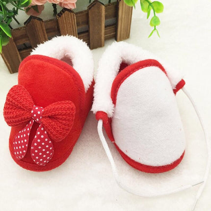 Spring Autumn and Winter Baby Cotton Shoes Boots Thick Warm Soft Bottom Bow Toddler Shoes, Size:12(Red)-garmade.com