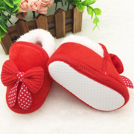 Spring Autumn and Winter Baby Cotton Shoes Boots Thick Warm Soft Bottom Bow Toddler Shoes, Size:12(Khaki)-garmade.com