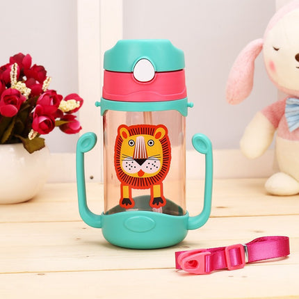 400 ml Baby Bottle Silicone Children's Drink Cup Bouncing Opening with Handle with Cartoon Pattern Baby Drinking Cup(Green)-garmade.com