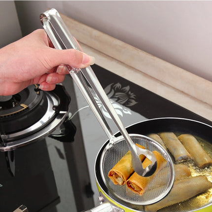 Stainless Steel Fried Food Drain Net Spoon with Clip-garmade.com