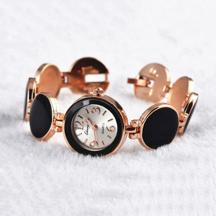 Women Round Dial Bracelet Quartz Wristwatch(Black)-garmade.com