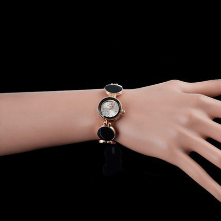 Women Round Dial Bracelet Quartz Wristwatch(Black)-garmade.com