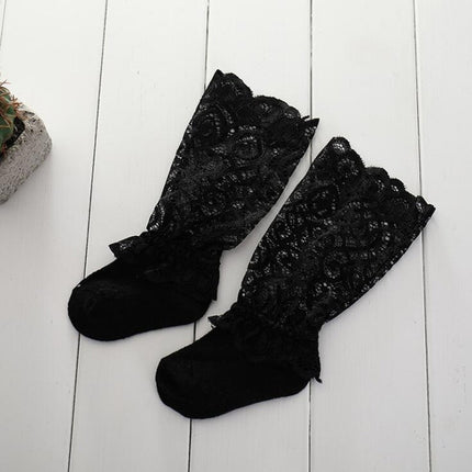 Delicate Cute Baby Lace Pile Socks Baby Socks, Size:M(Black)-garmade.com