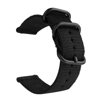 Washable Nylon Canvas Watchband, Band Width:18mm(Black with Black Ring Buckle)-garmade.com