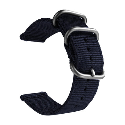 Washable Nylon Canvas Watchband, Band Width:18mm(Dark Blue with Silver Ring Buckle)-garmade.com
