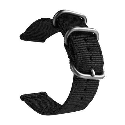 Washable Nylon Canvas Watchband, Band Width:18mm(Black with Silver Ring Buckle)-garmade.com