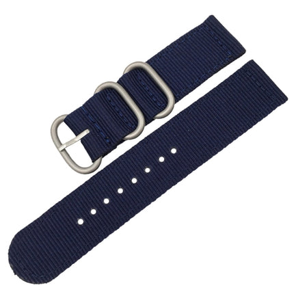 Washable Nylon Canvas Watchband, Band Width:20mm(Dark Blue with Silver Ring Buckle)-garmade.com