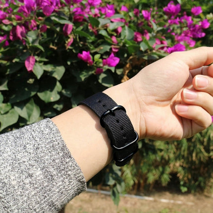 Washable Nylon Canvas Watchband, Band Width:22mm(Black with Black Ring Buckle)-garmade.com