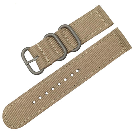 Washable Nylon Canvas Watchband, Band Width:22mm(Khaki with Silver Ring Buckle)-garmade.com