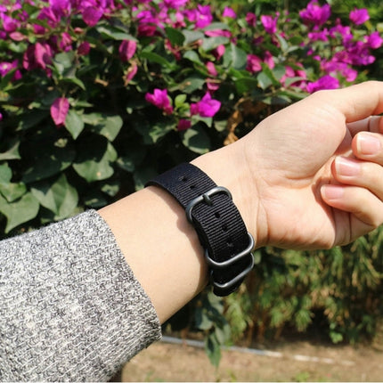 Washable Nylon Canvas Watchband, Band Width:24mm(Black with Silver Ring Buckle)-garmade.com