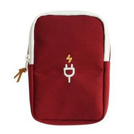 Travel Portable Charger Headset Cable Storage Bag(Wine Red)-garmade.com